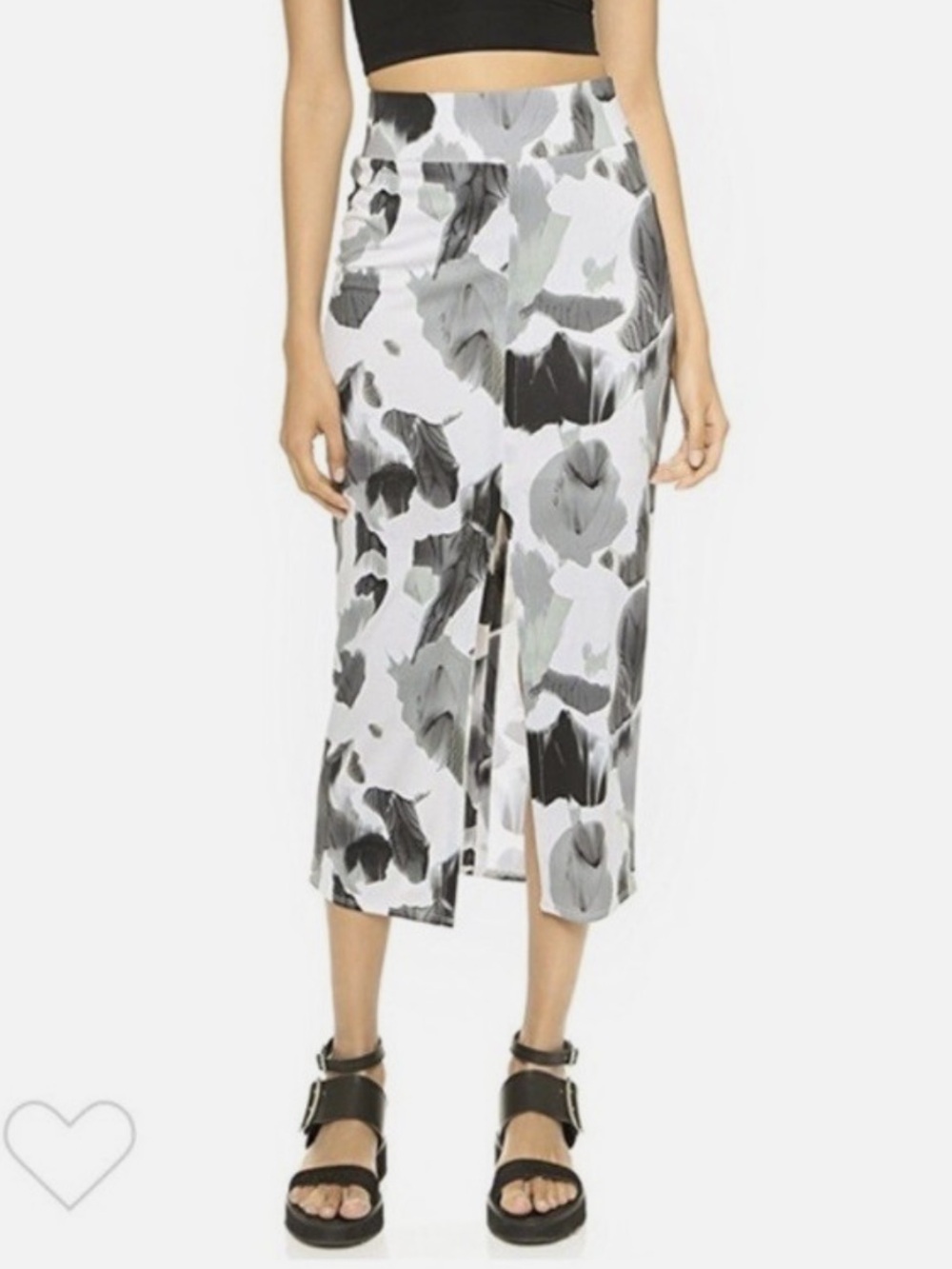 Helmut Lang Crypsis Print Silk Blend Black White Maxi Skirt Size M